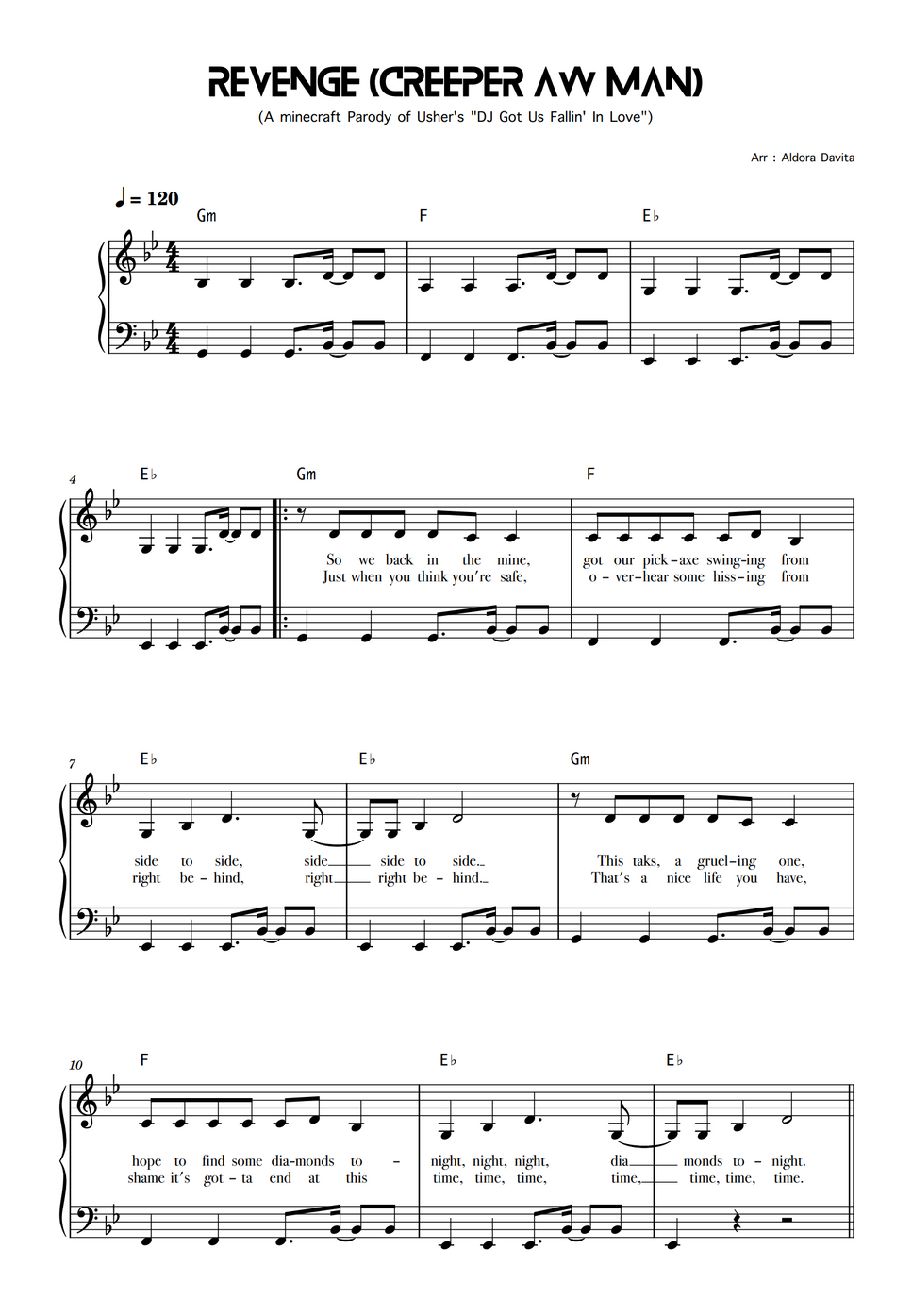 Minecraft Revenge (Creeper Aw Man) by Aldora Davita Sheet