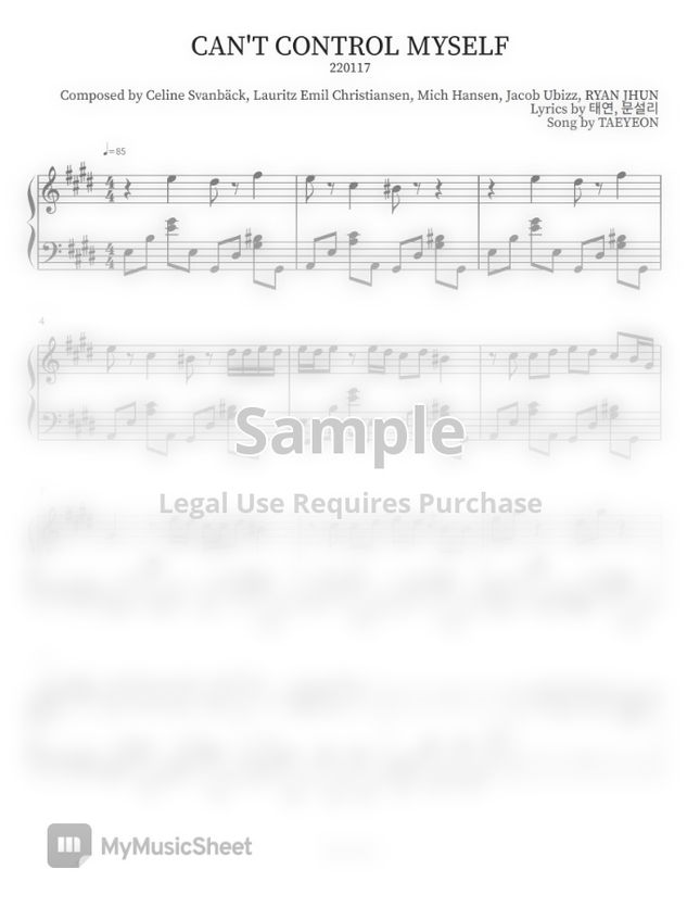TAEYEON(太妍태연) Can't Control Myself by chihyun416 Sheet Music