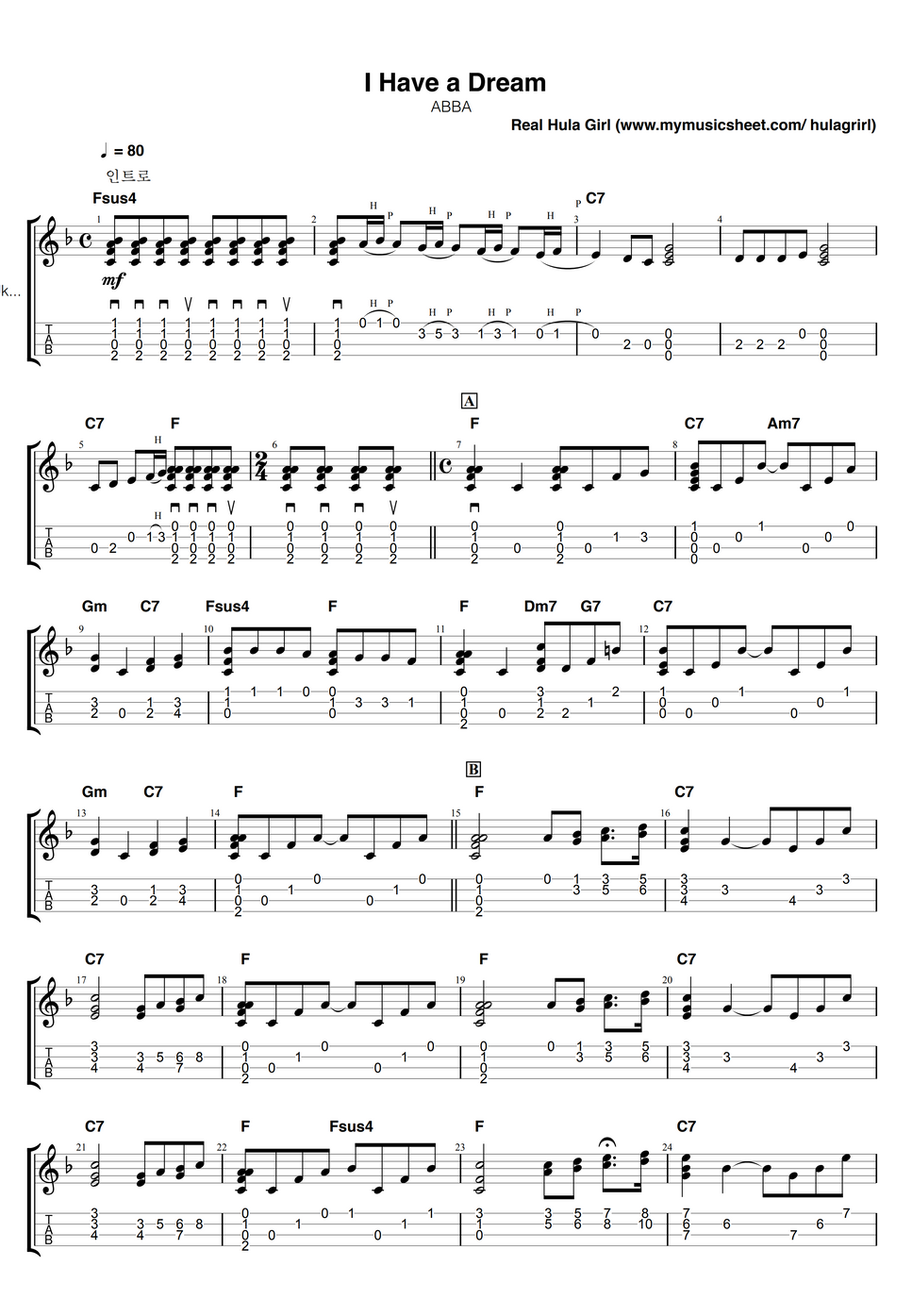 ABBA - I Have a Dream (Ukulele TAB) by Real HulaGirl Hoja