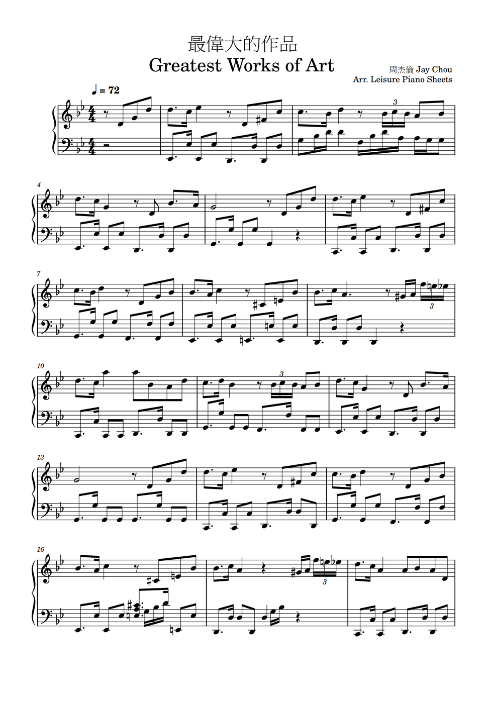  Greatest Works Of Art Easy By Leisure Piano Sheets B n Nh c