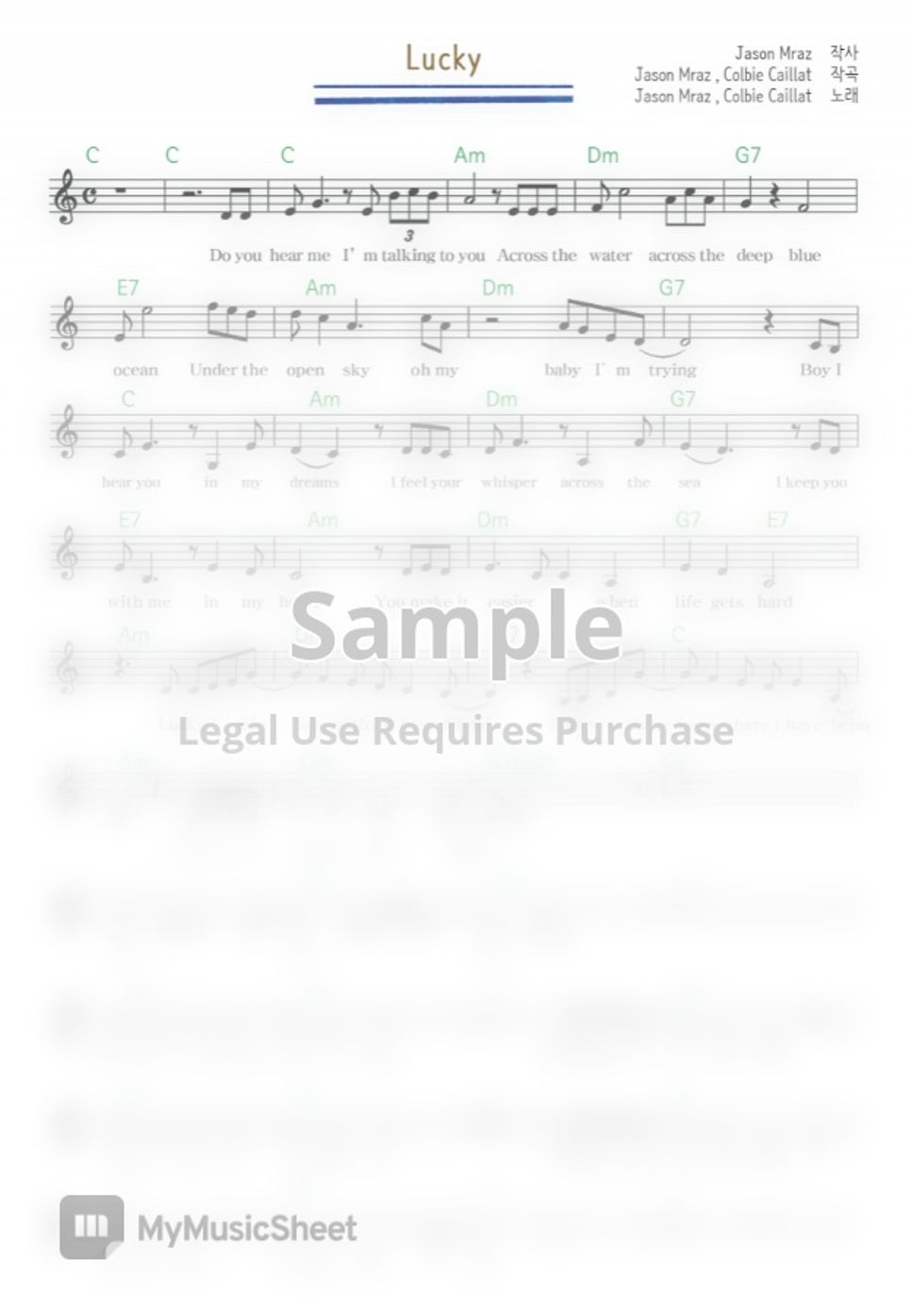 Jason Mraz Lucky (Ukulele) Notenblatt by Ajoy★