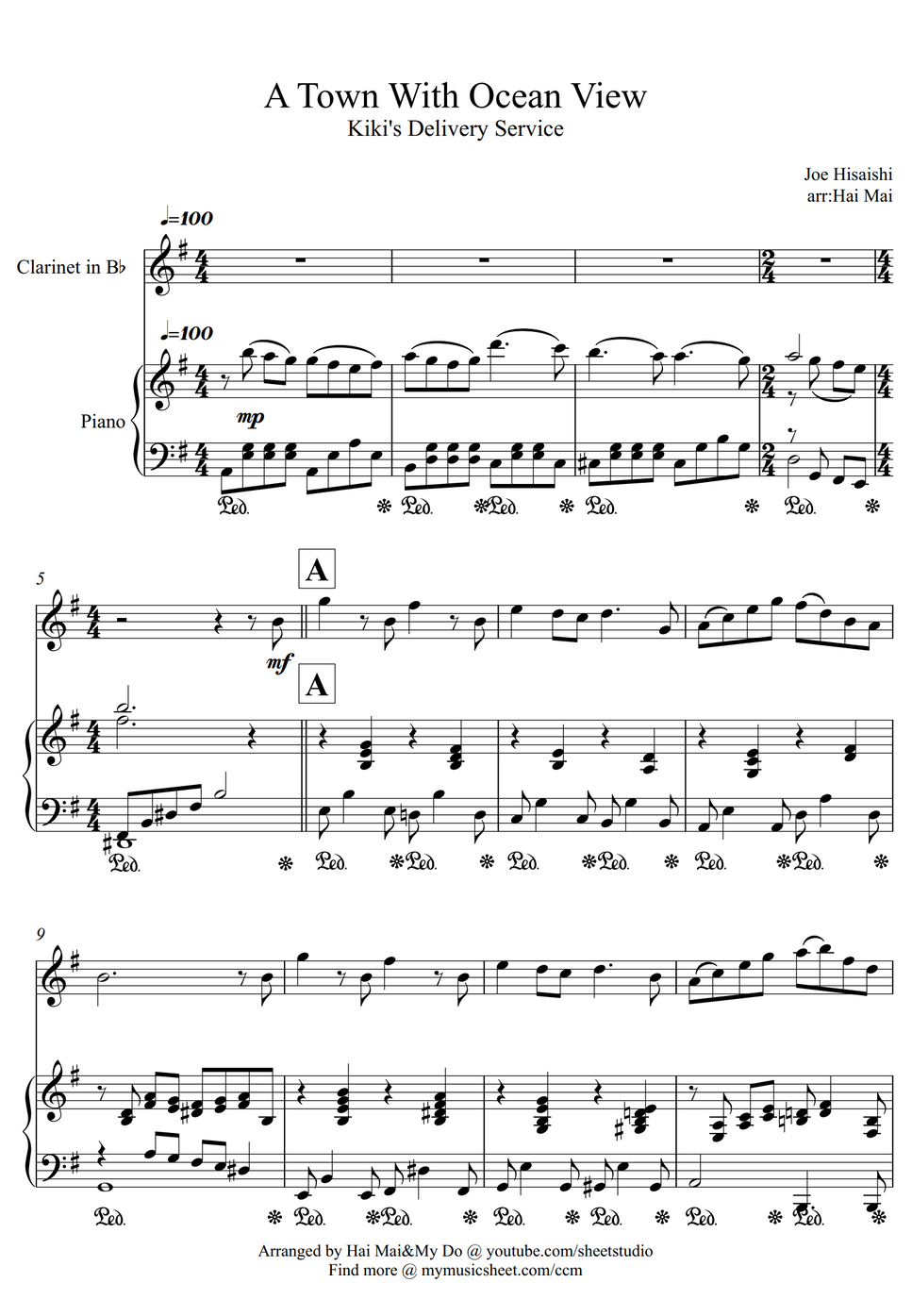 Joe Hisaishi A Town With An Ocean View for solo and Piano