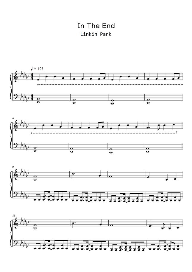 Linkin Park - In the End (Sheet Music, MIDI,) by Roxette