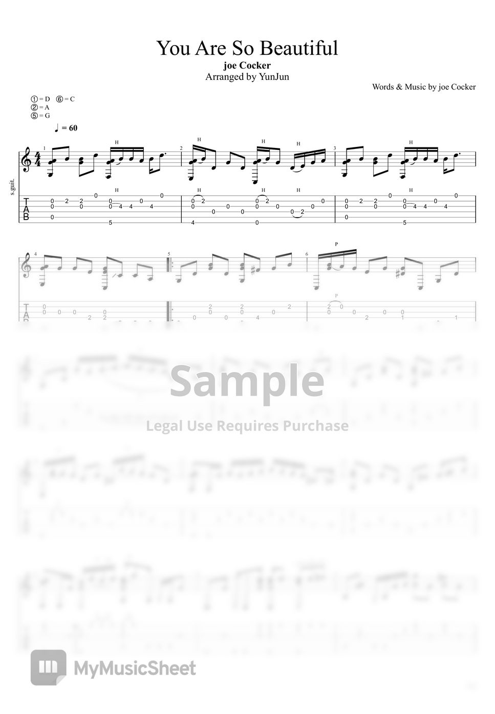 Joe Cocker You Are So Beautiful Fingerstyle Guitar TAB By YunJun joe-cocker-you-are-so-beautiful-fingerstyle-guitar-tab-by-yunjun