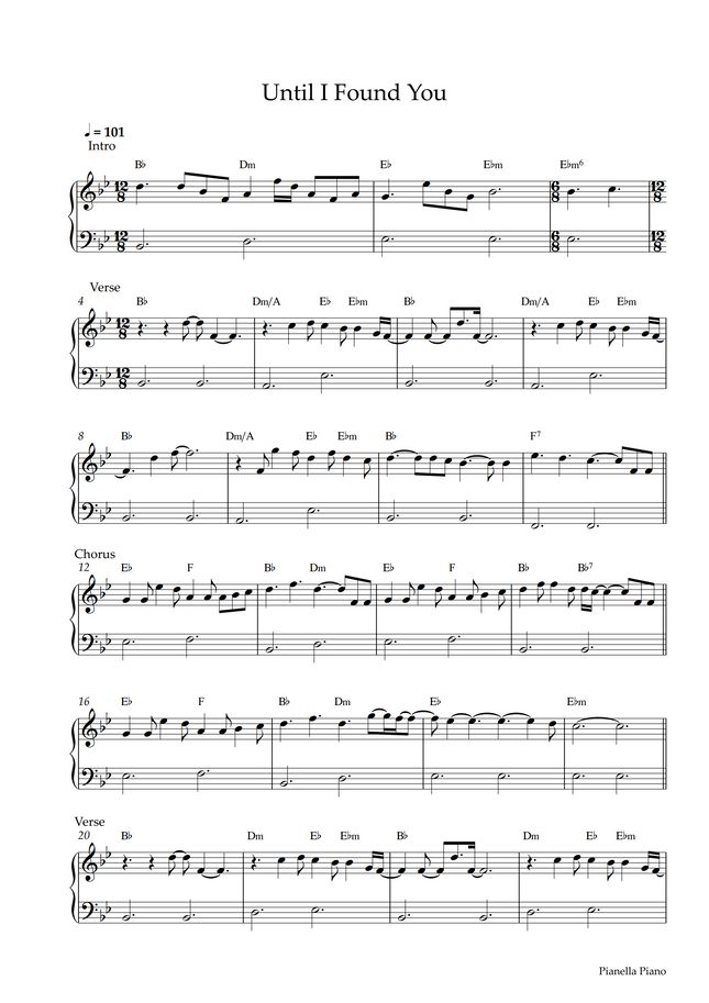Stephen Sanchez Until I Found You EASY Piano Sheet By Pianella Piano Sheet Music