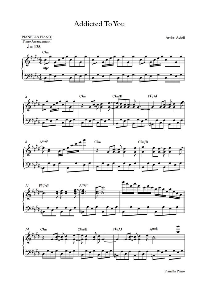 AVICII Addicted To You (Piano Sheet) by Pianella Piano Sheet Music