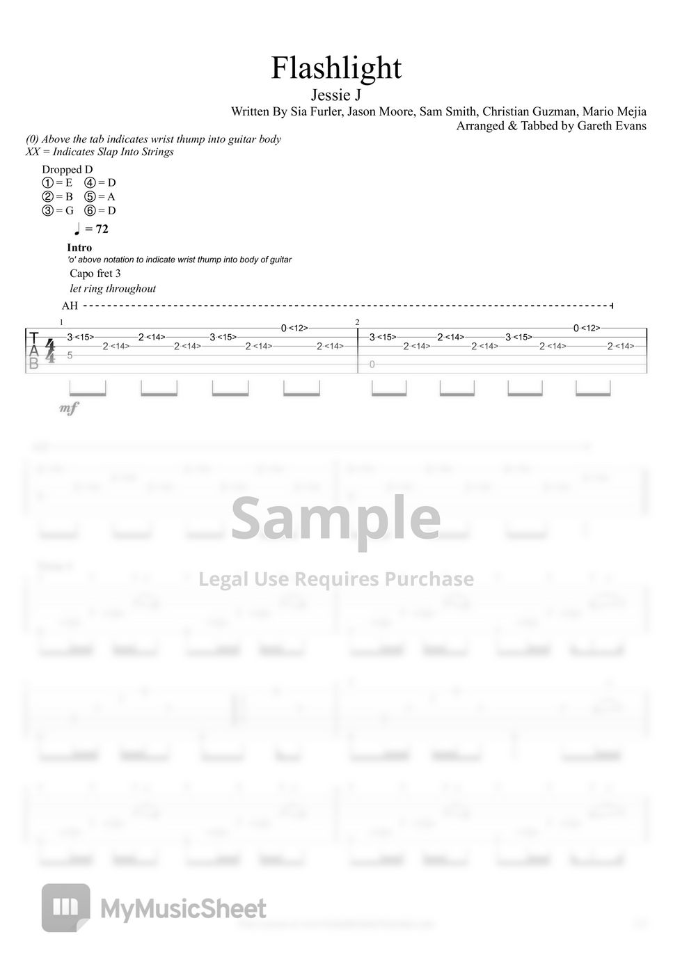 Jessie J Flashlight (Fingerstyle) TAB by Gareth Evans