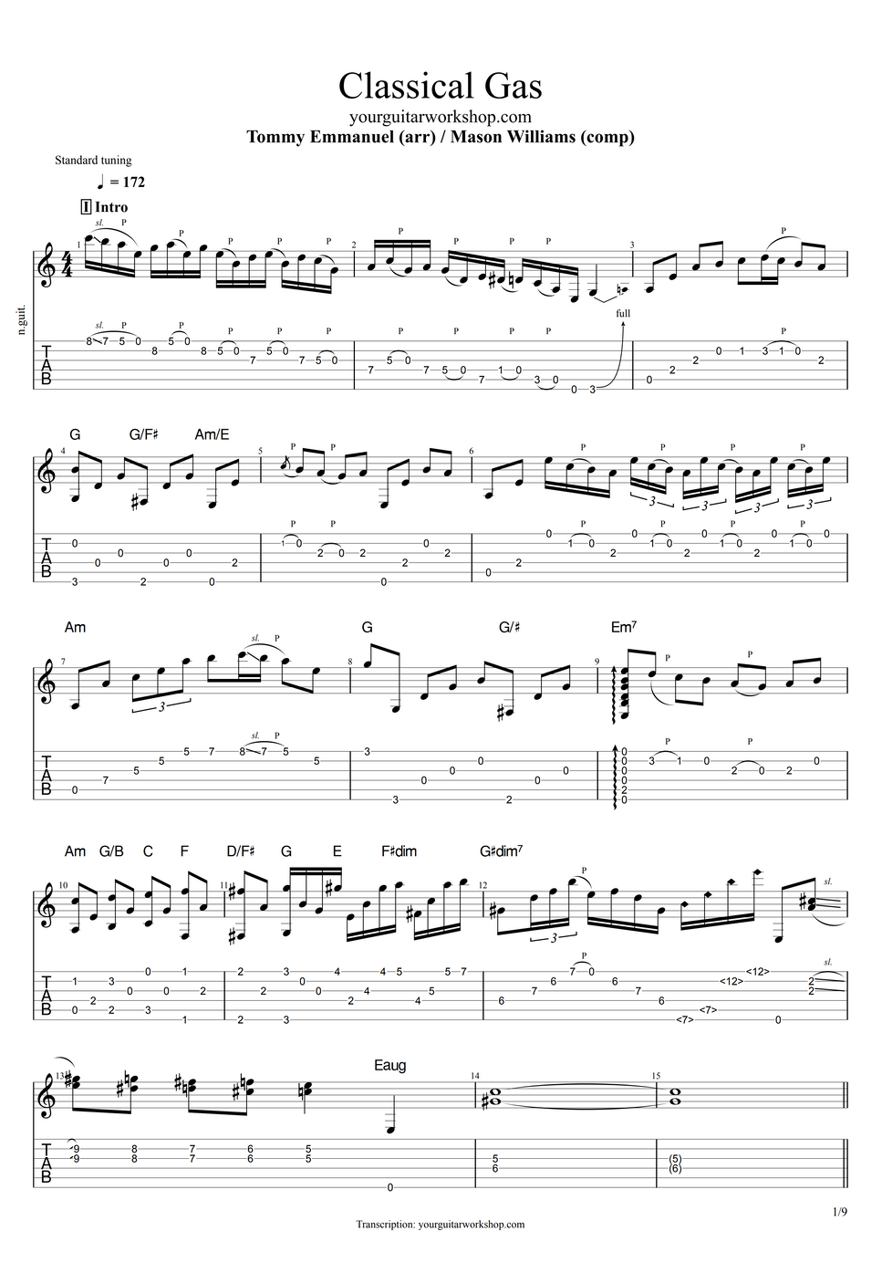 Mason Williams Classical Gas (YouTube Version) TAB by Tommy Emmanuel