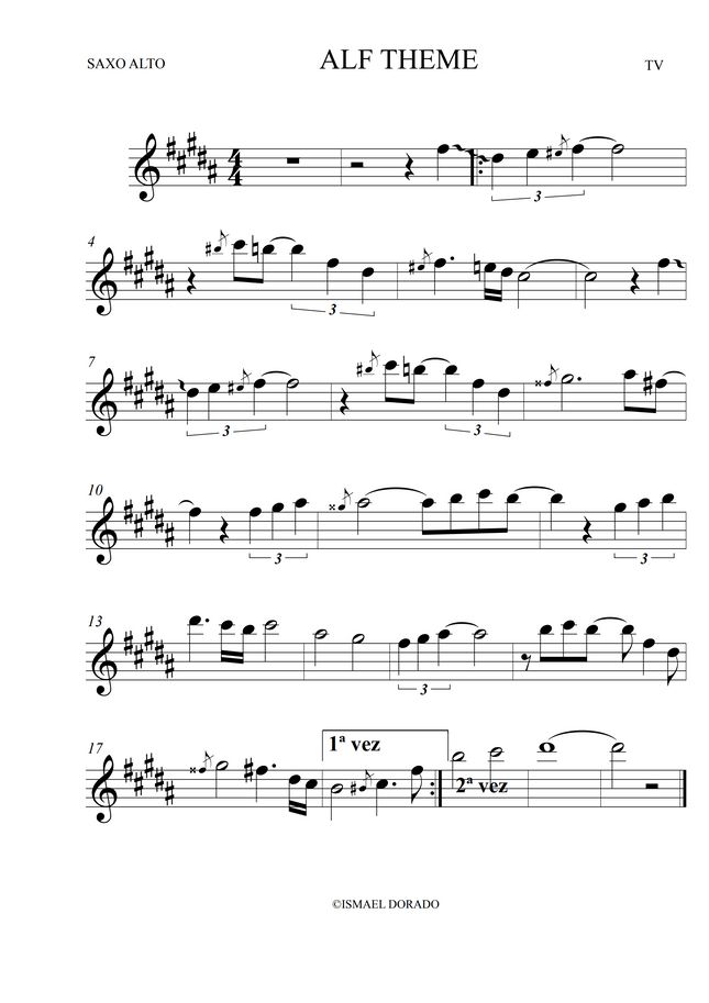 Alf Theme TV (Alto Sax) by Ismael Dorado Sheet