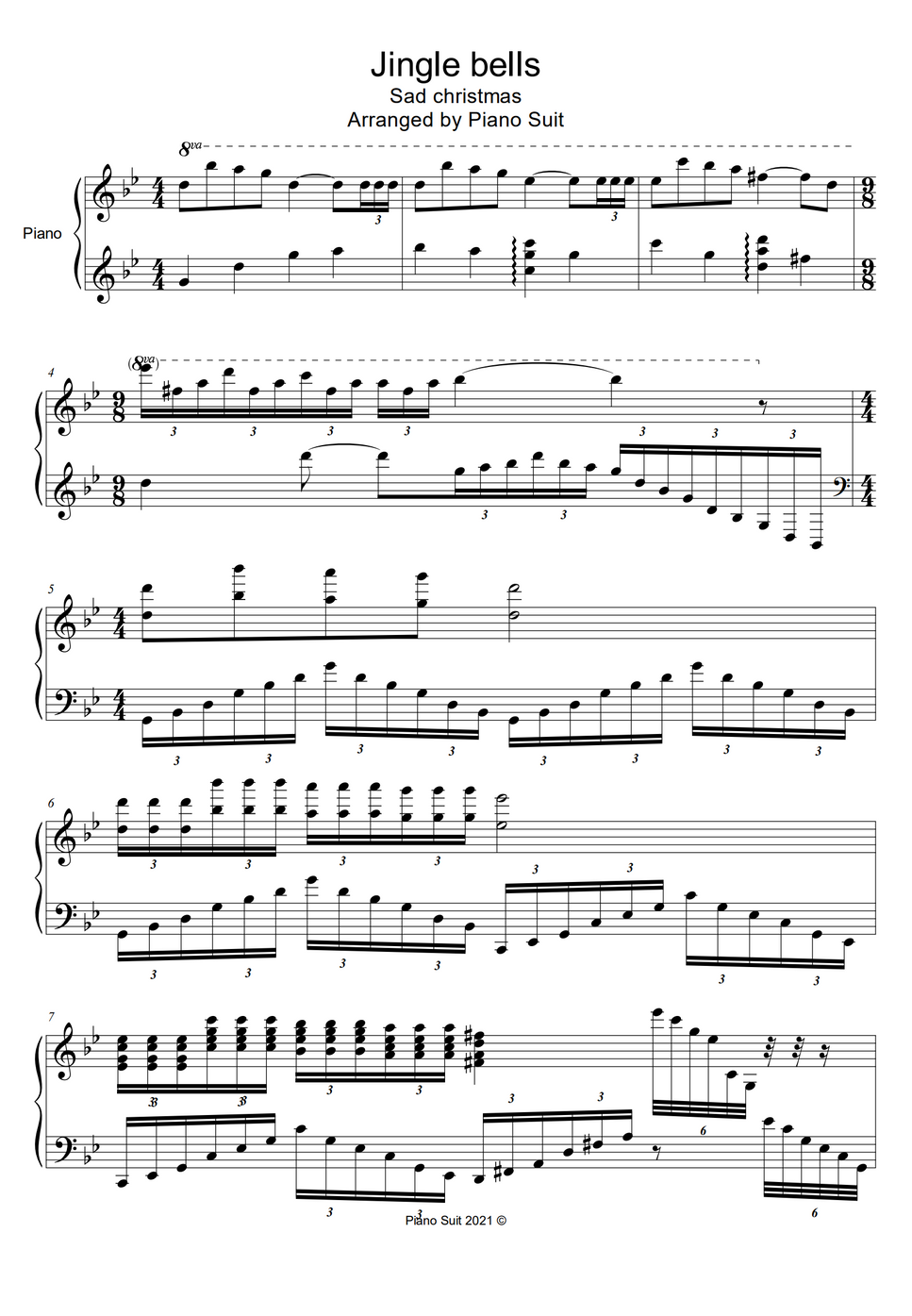 Piano Suit Jingle Bells Sad Christmas Sheet by Piano Suit