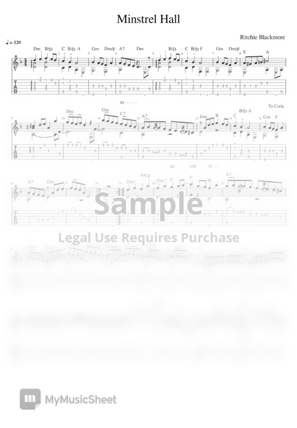 Blackmore's Night Minstrel Hall by Marina Mirakova Tab + 1staff Sheet