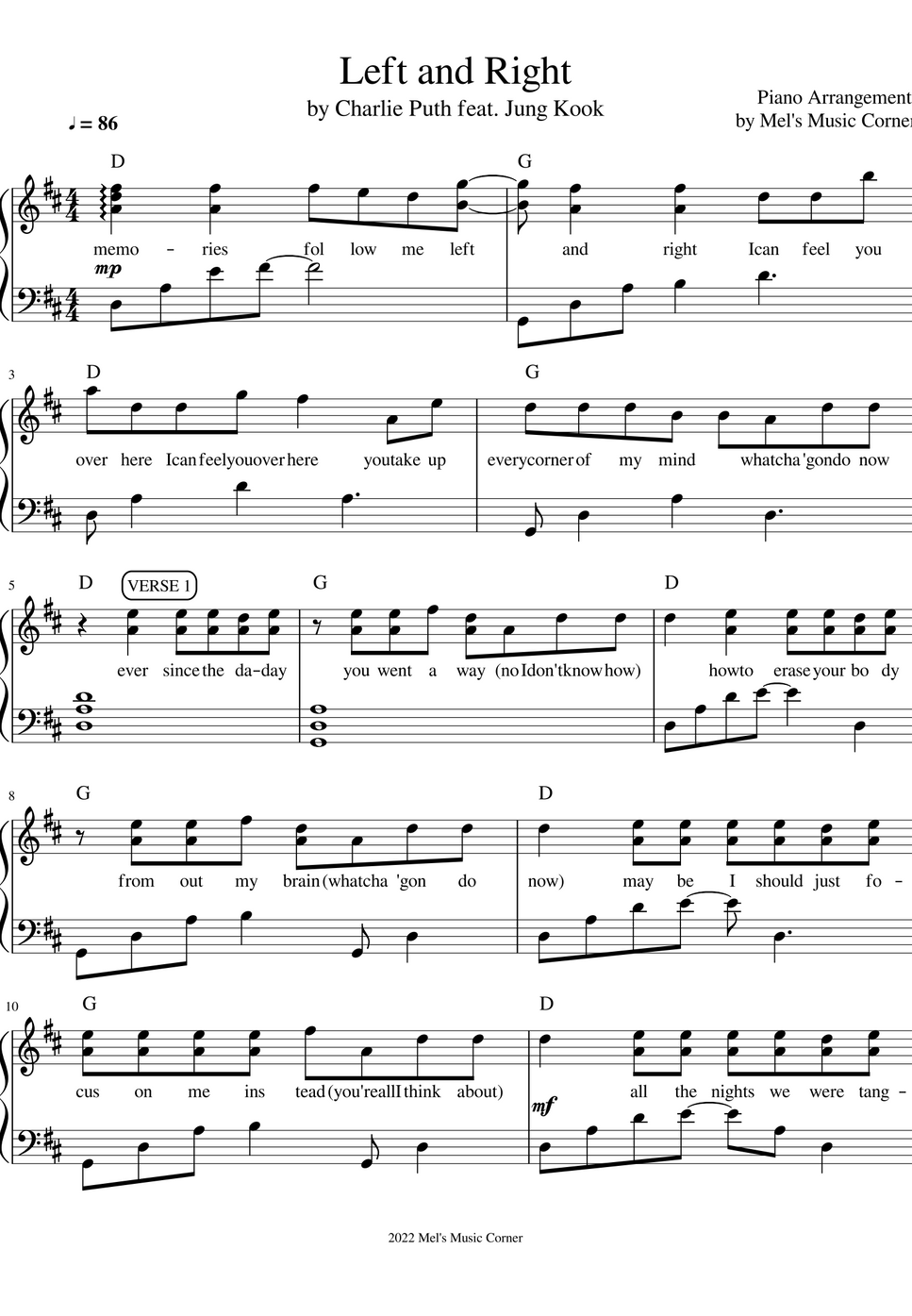 Charlie puth left and right piano sheet music by mel s music corner
