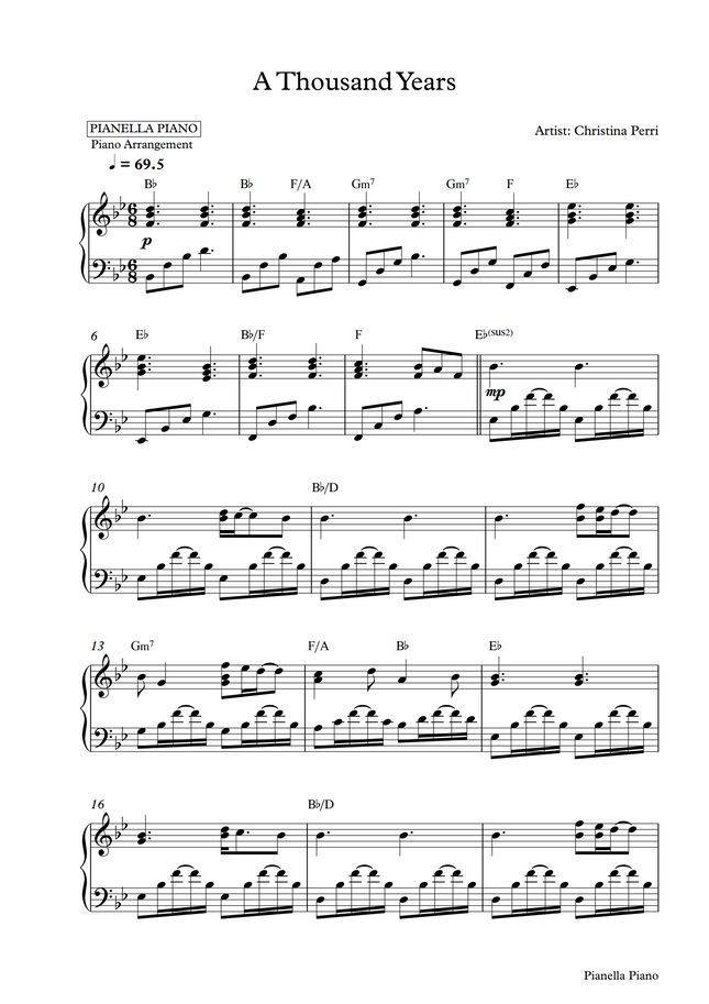 Christina Perri - A Thousand Years (Piano Sheet) by Pianella Piano