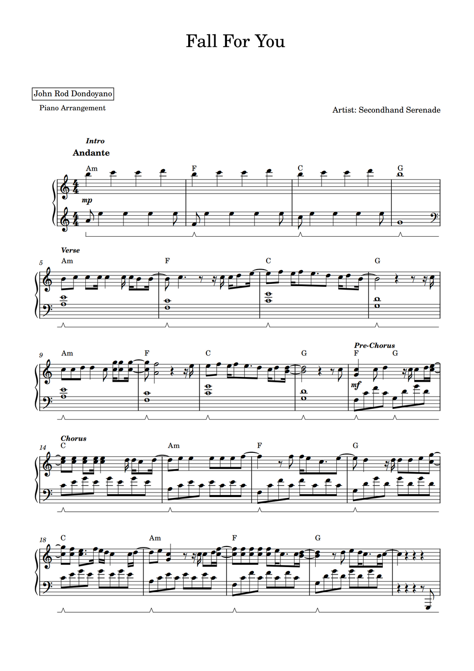 Secondhand Serenade Fall For You (PIANO SHEET) by John Rod Dondoyano