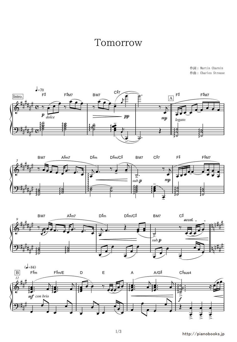 ANNIE - TOMORROW (Song from musical 『ANNIE』) by PianoBooks Sheet