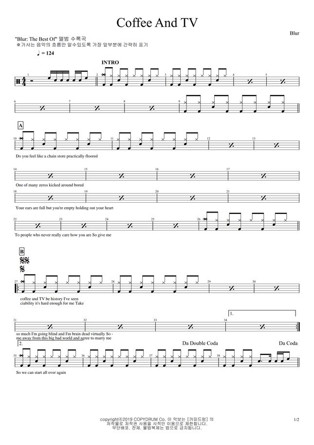Blur Coffee And TV by COPYDRUM Sheet Music