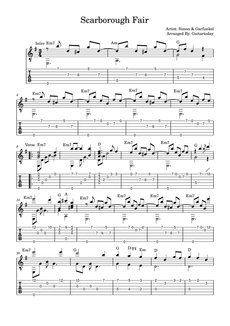 Simon & Garfunkel Scarborough Fair Lembar Musik