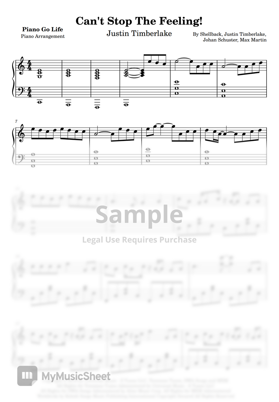 Justin Timberlake Can't Stop The Feeling by Piano Go Life Nuty