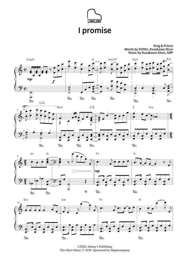 King & Prince I promise by CANACANA family Sheet Music King & Prince I promise by CANACANA family Sheet Music