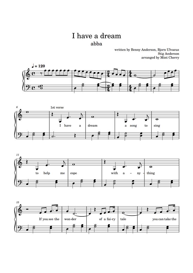 Abba i have a dream easy by mint cherry sheet music