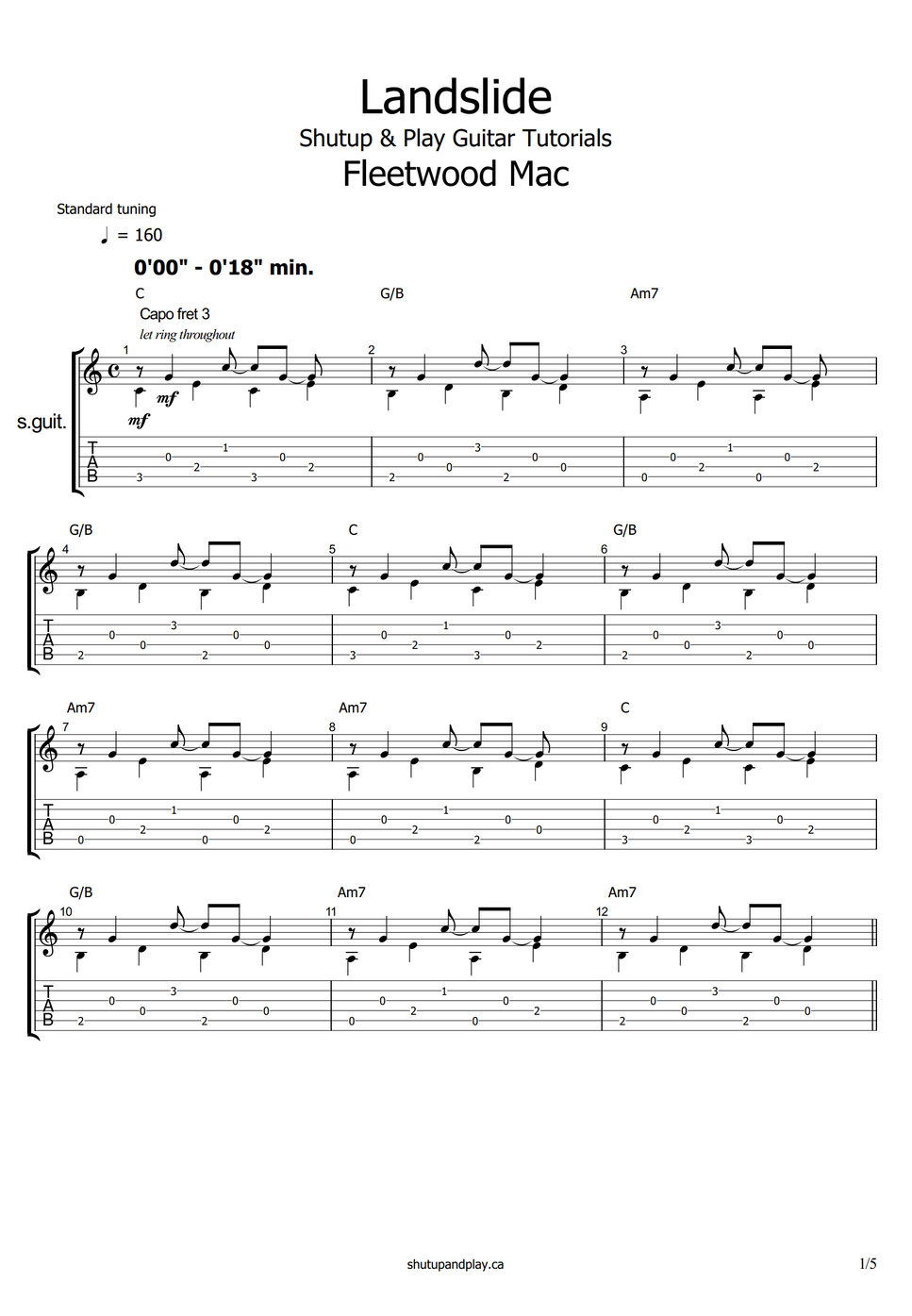 Fleetwood Mac Landslide by Shutup & Play Guitar Tutorials نوتة