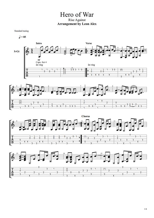 Rise Against Hero of War (Guitar) by Leon Alex Sheet Music
