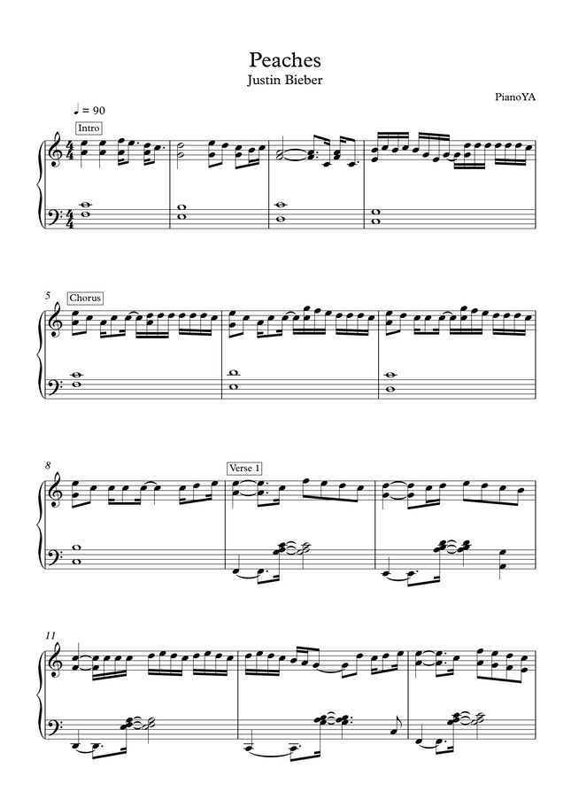 Justin Bieber Peaches by PianoYA Sheet Music