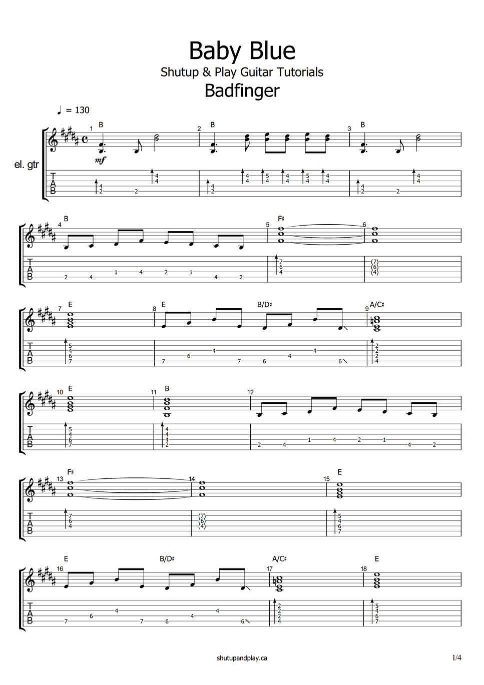 Badfinger Baby Blue by Shutup & Play Guitar Tutorials Sheet