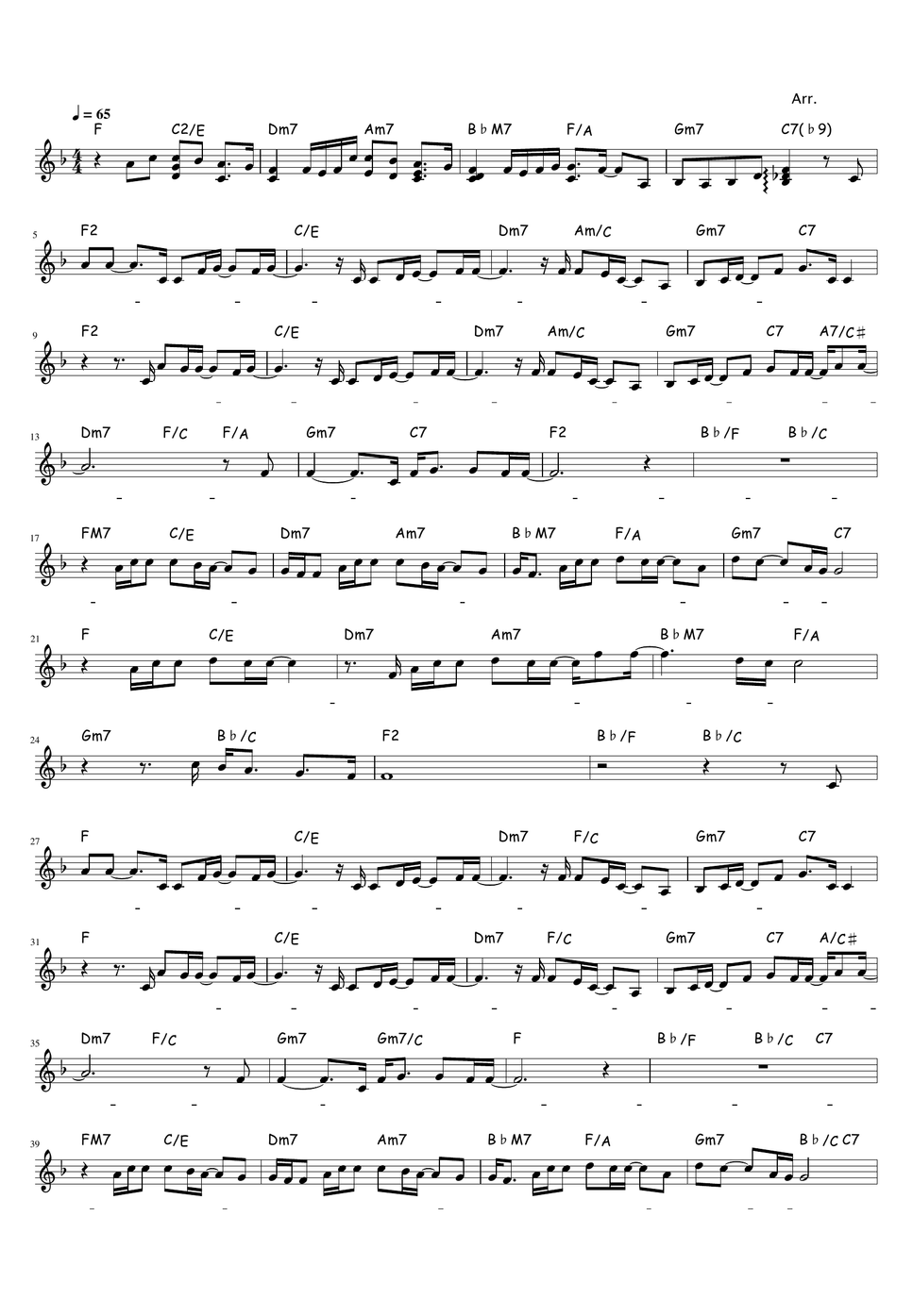 장진숙 광야를 지나며 (F key 멜로디악보) Sheet by 생명의건반