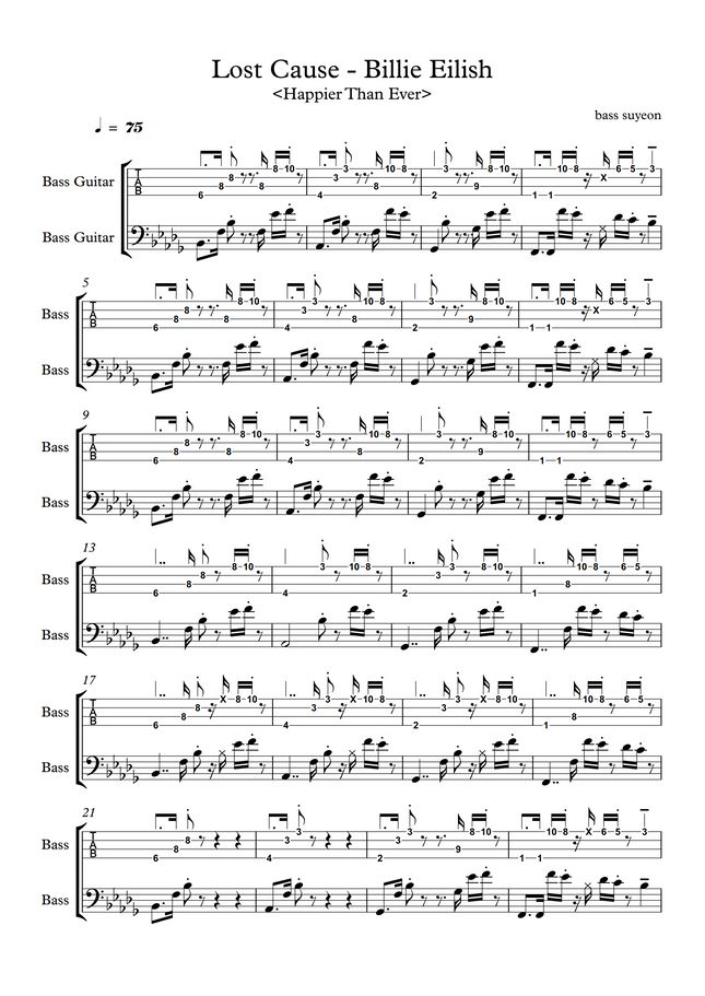 billie-eilish-lost-cause-by-bass-suyeon-sheet-music