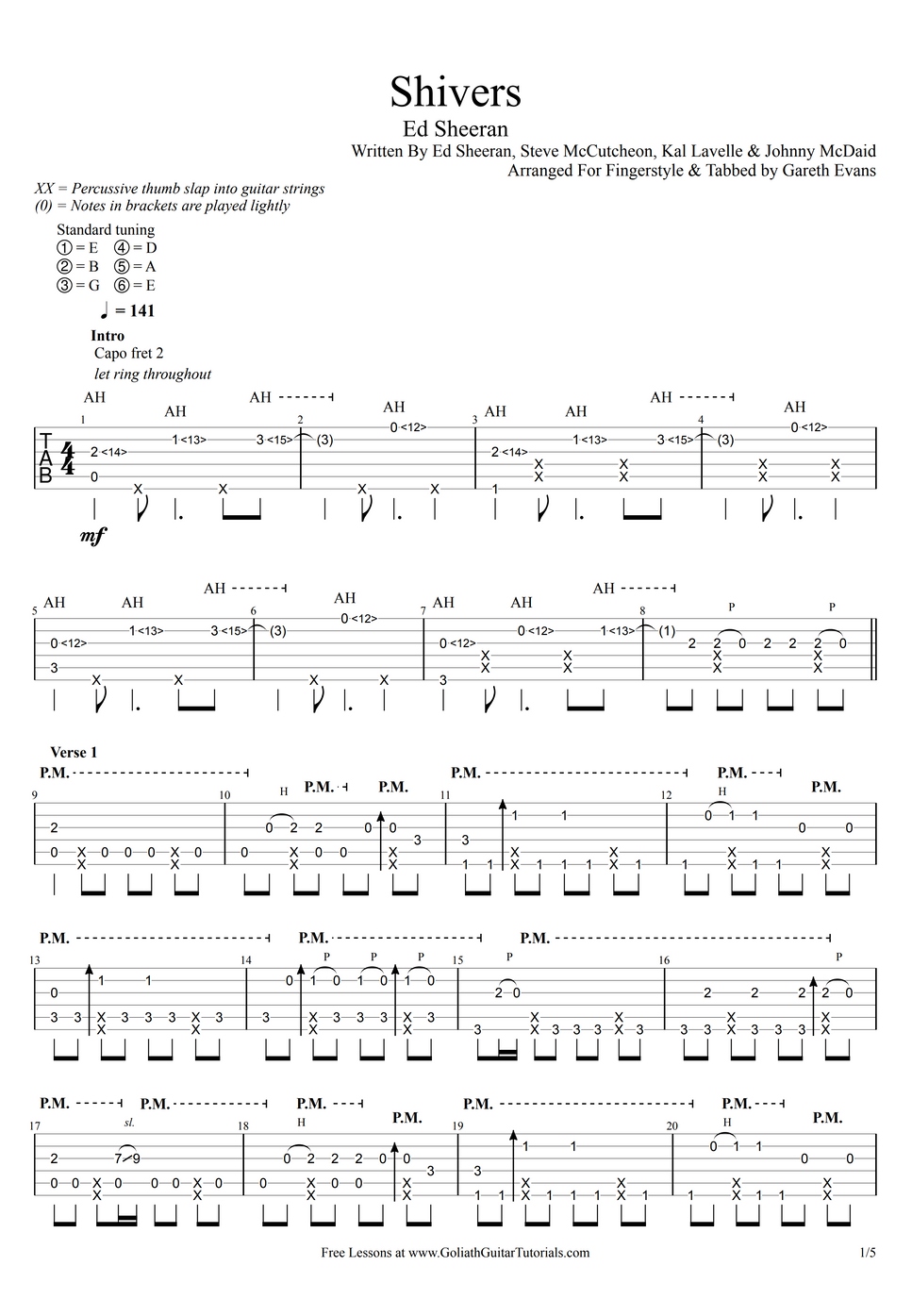 Ed Sheeran Shivers (Fingerstyle Solo) by Gareth Evans Partition musicale