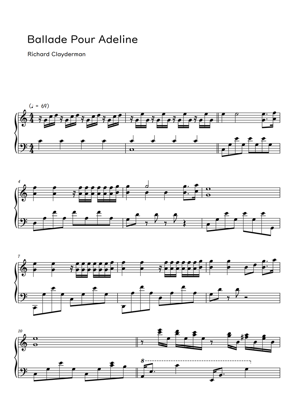 Richard Clayderman Ballade Pour Adeline (Sheet Music, MIDI,) by
