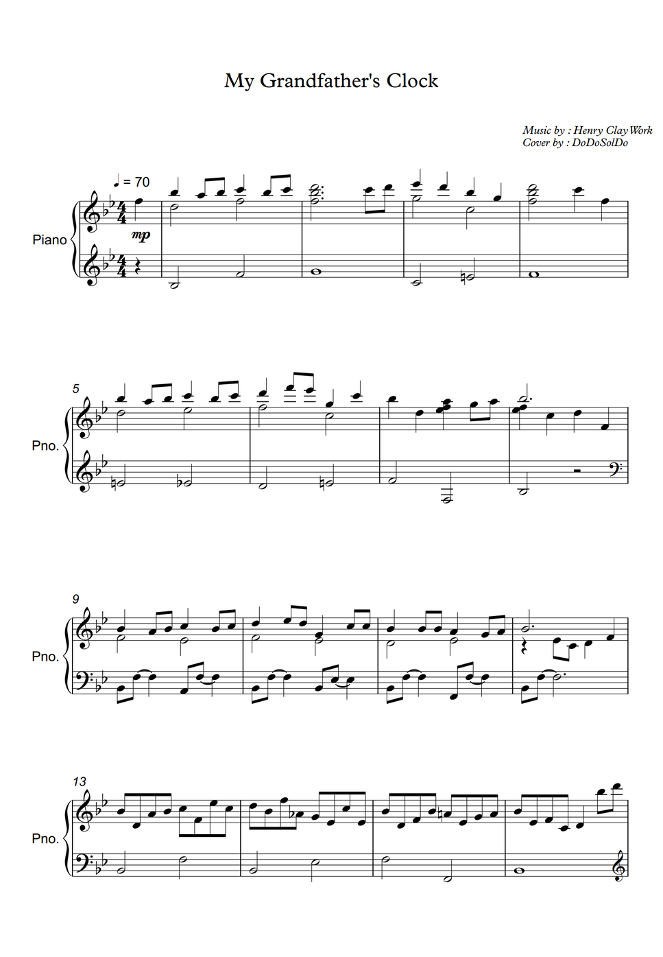 Henry Clay Work My Grandfather's Clock by DoDoSolDo Partition musicale