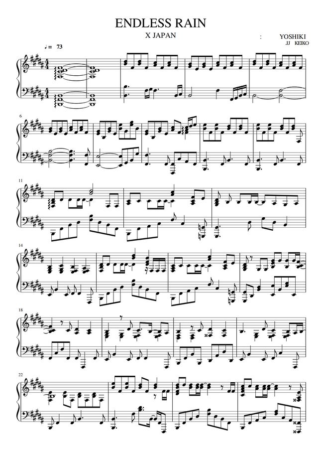 X JAPAN ENDLESS RAIN by JJ・KEIKO Sheet Music