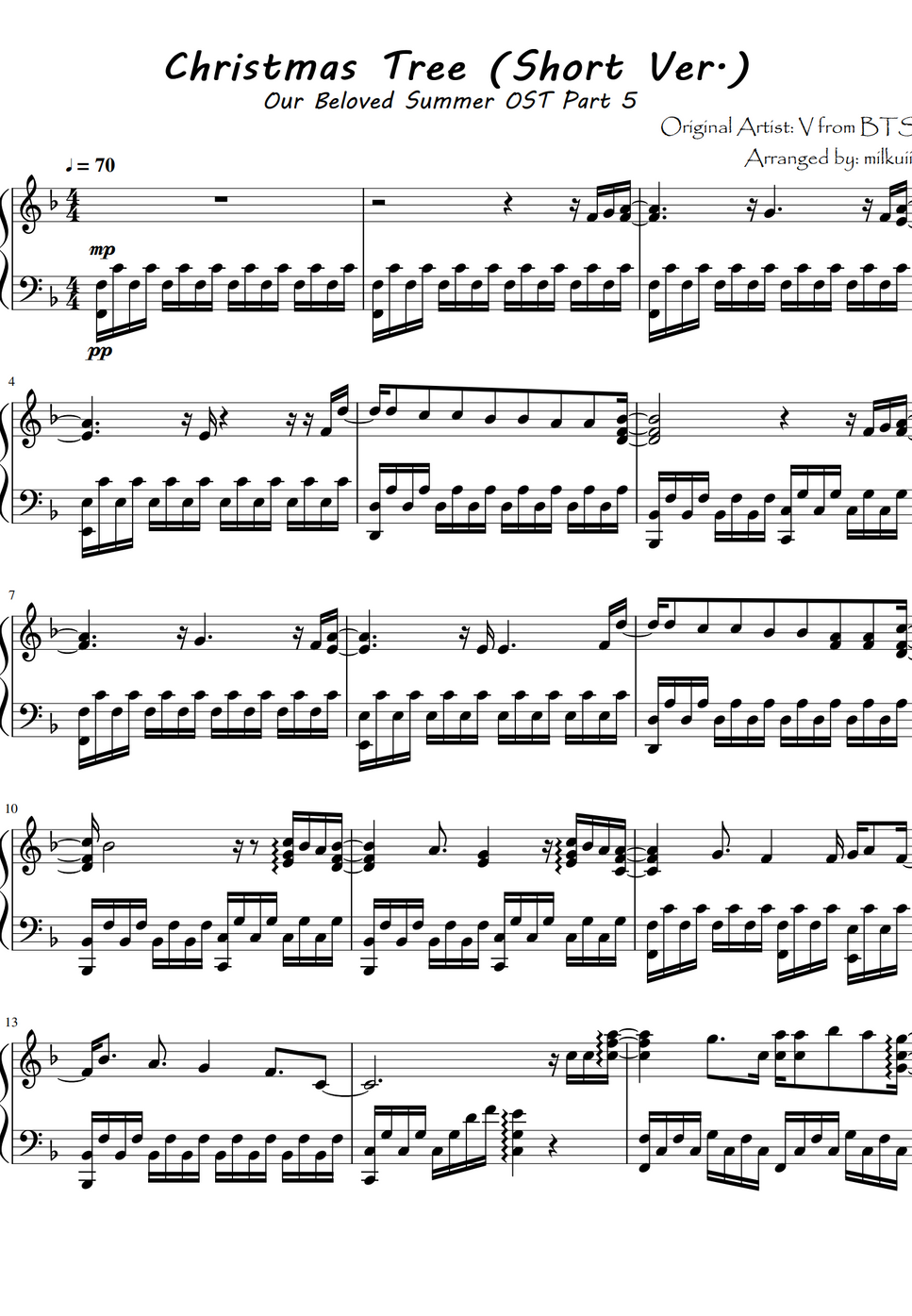 V of BTS Christmas Tree by milkuiii Sheet