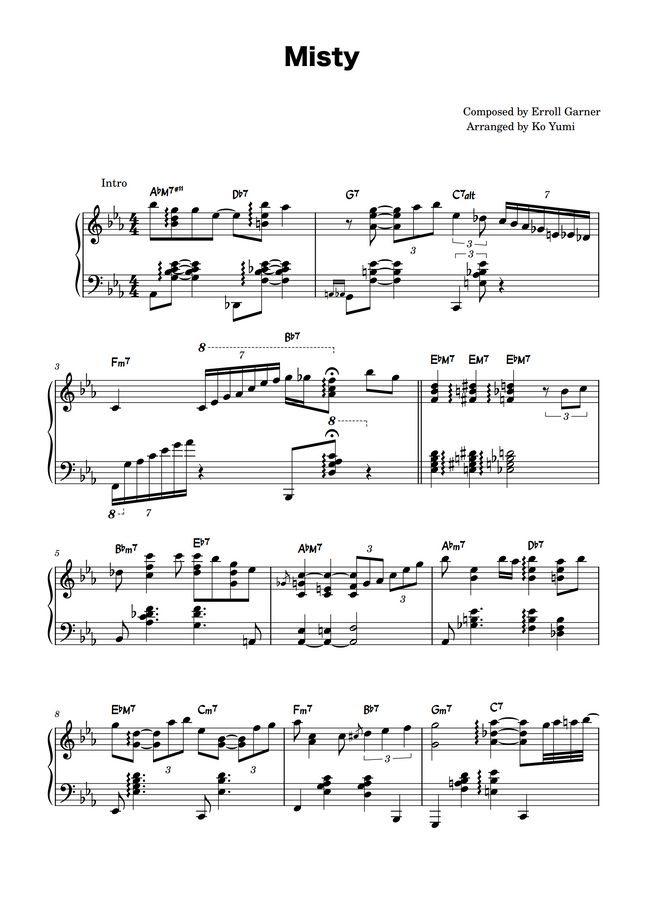 Erroll Garner Misty (piano solo) by KoYumi Music Sheet Music