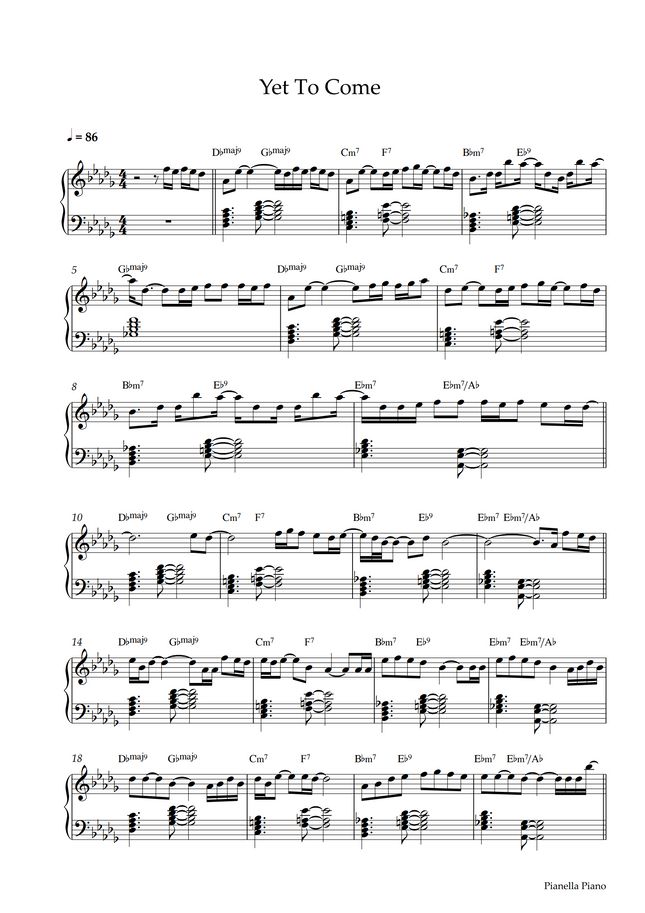 BTS - Yet To Come (MEDIUM Piano Sheet) by Pianella