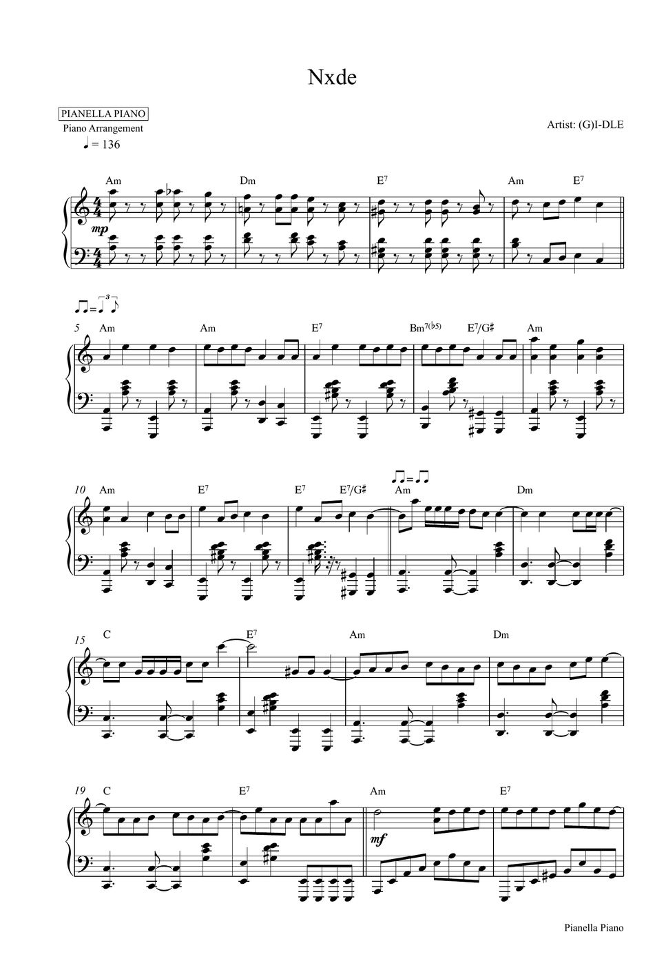(G)IDLE Nxde (Piano Sheet) Partition musicale by Pianella Piano