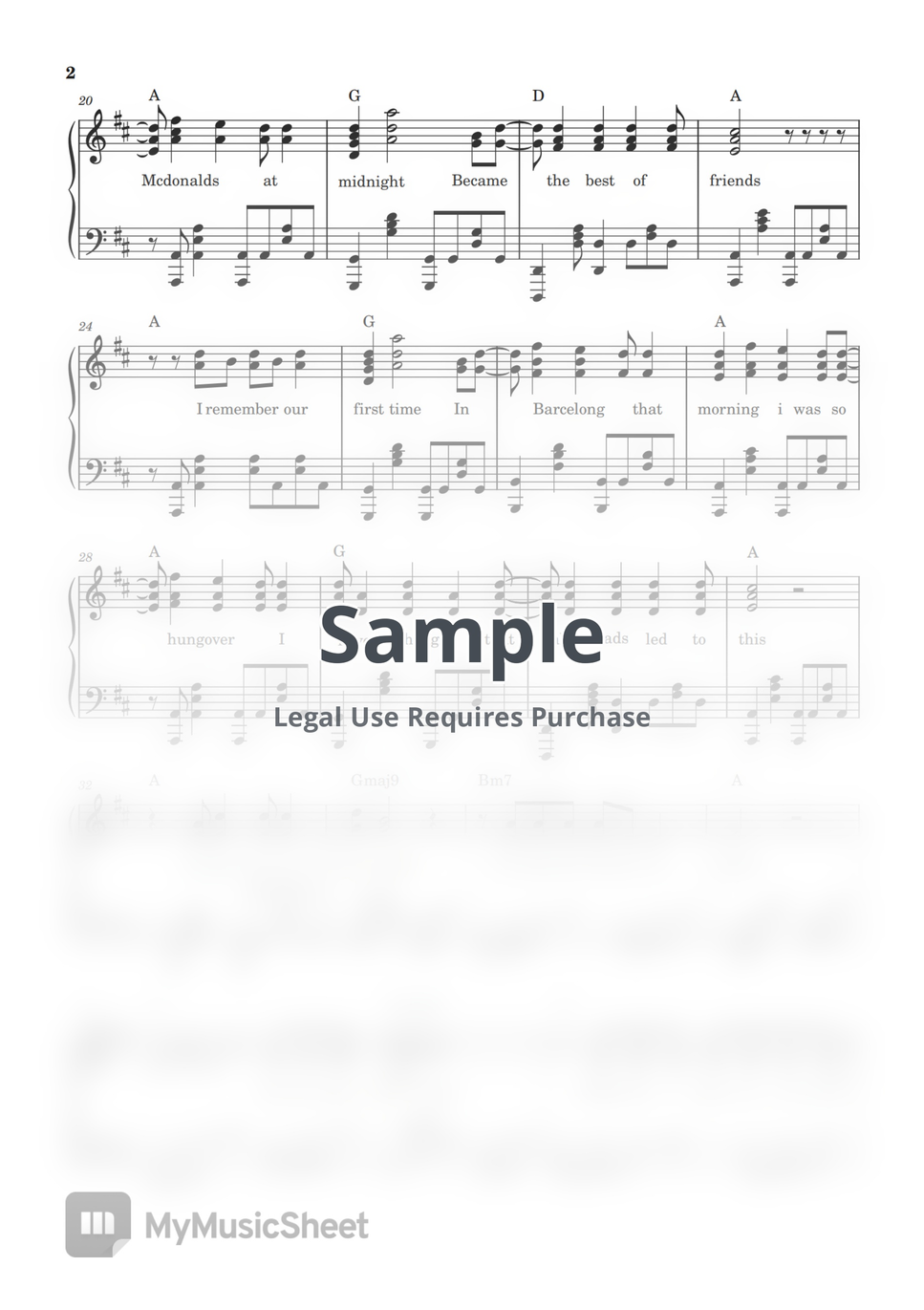 Crash Adams Give Me A Kiss by Leisure Piano Sheets YT Notenblatt