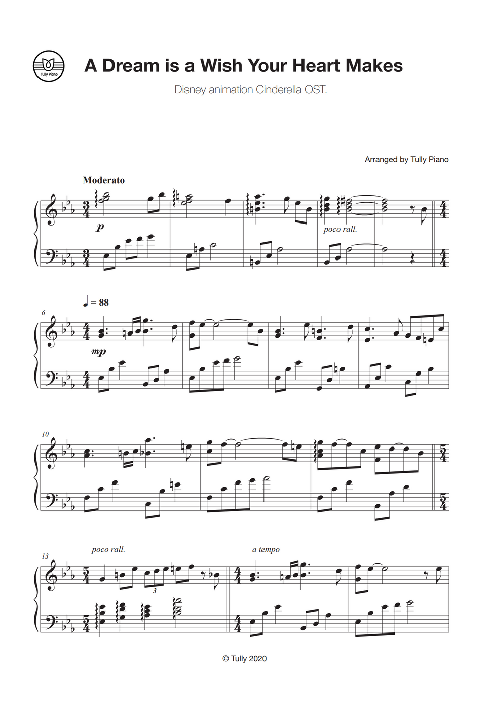 Cinderella Ost A Dream Is A Wish Your Heart Makes By Tully Piano Notenblatt
