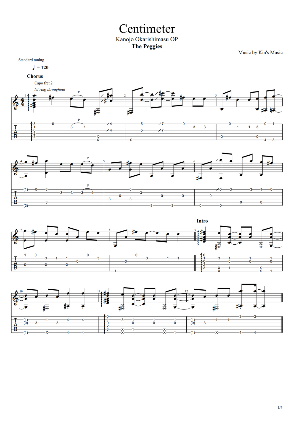 The Peggies - Centimeter[Easy Guitar Fingerstyle For Beginner] TAB by ...