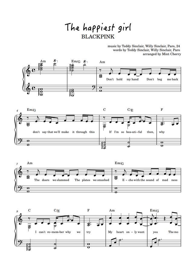 BLACKPINK The happiest girl (Easy key) by Mint Cherry Sheet Music