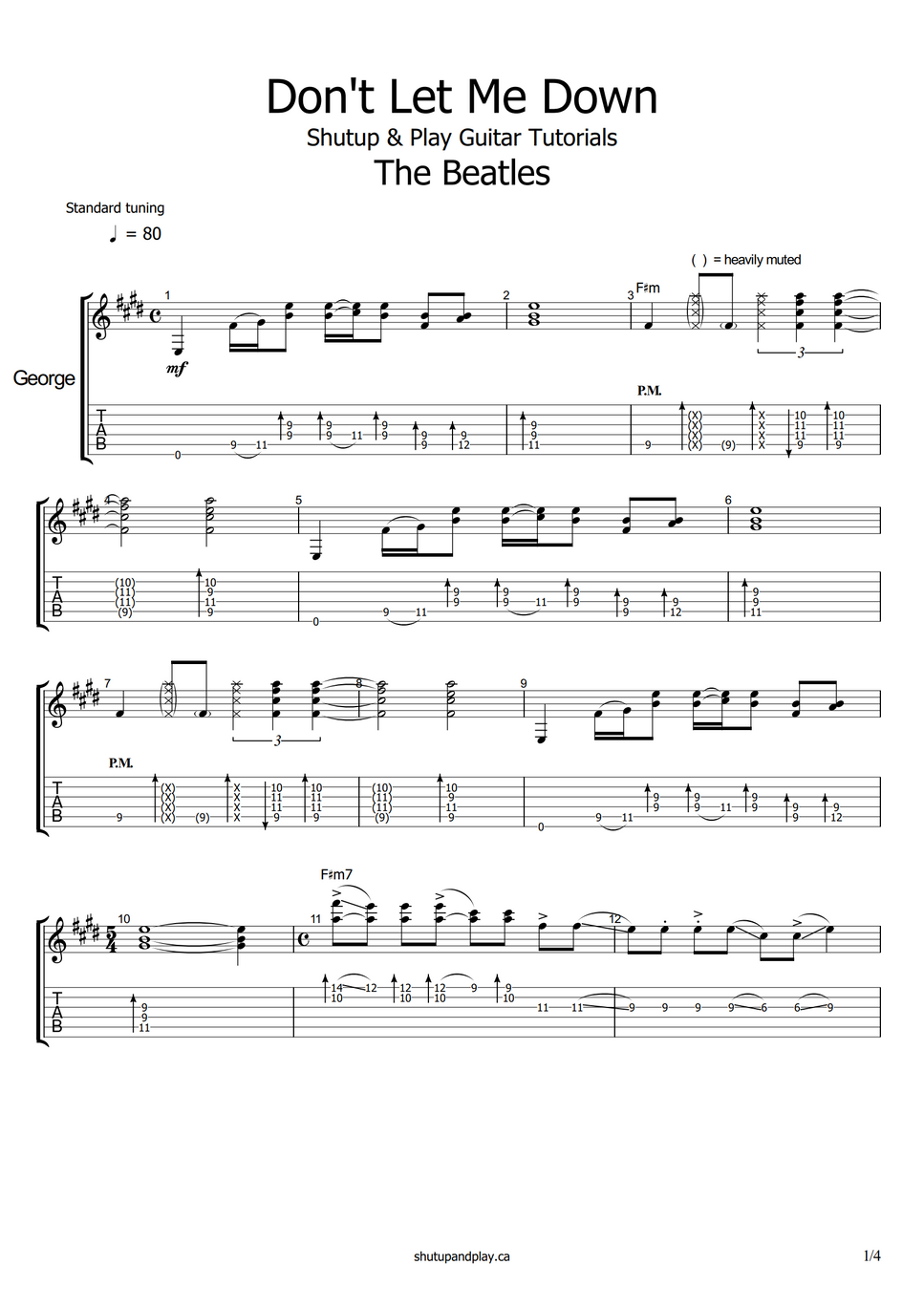 The Beatles Don't Let Me Down by Shutup & Play Guitar Tutorials Sheet
