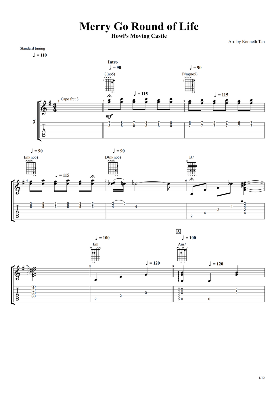 Howl's Moving Castle Merry Go Round of Life Fingerstyle Guitar