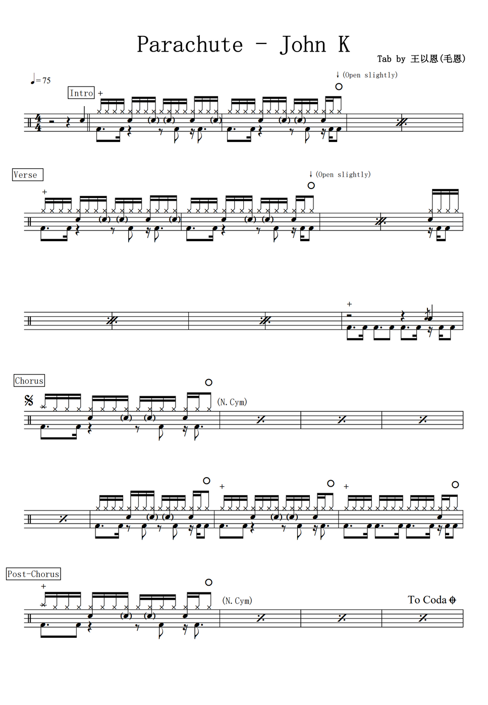 John K Parachute by MouWang Partition musicale