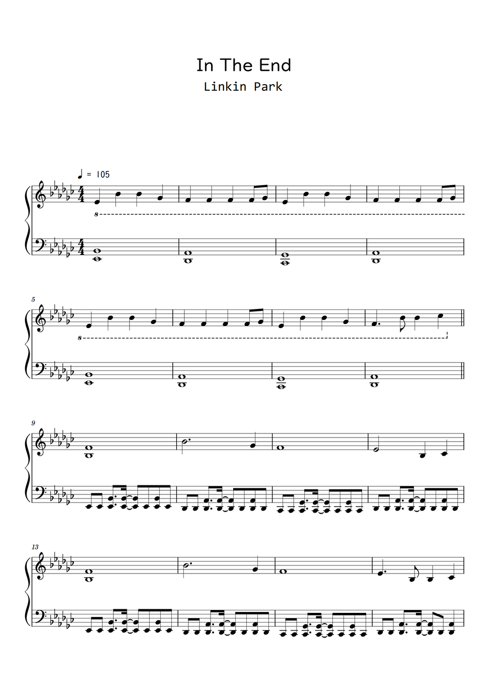 Linkin Park - In the End (Sheet Music, MIDI,) by Roxette Hoja