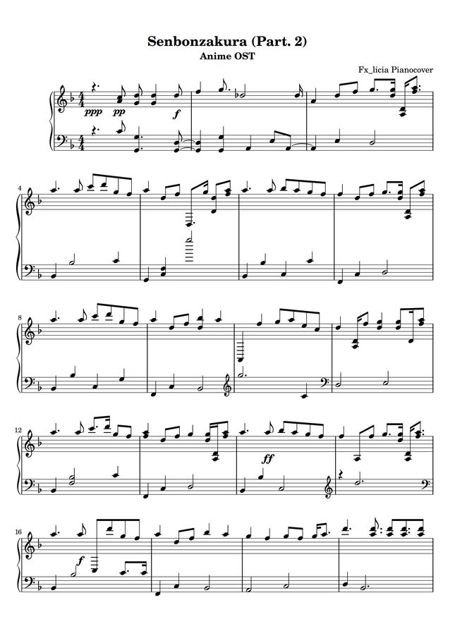 Anime OST 千本桜 Senbonzakura by Fx_licia Pianocover Sheet