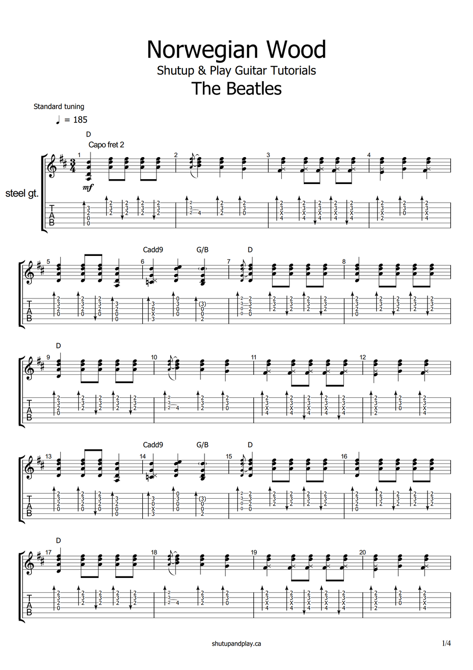 The Beatles - Norwegian Wood by Shutup &amp; Play Guitar Tutorials Spartito