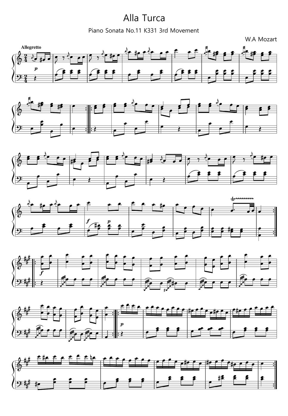 W. A. Mozart Piano Sonata No.11 k.331 3rd Movement 'Alla Turca