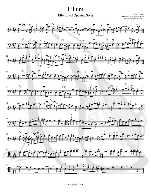 近藤由紀夫 Lilium妖精的旋律 Elfen Lied OP (Anime Song Sheet Music Cello ver